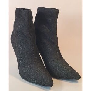 Brash Black Ankle Boots Women's Size 11 Silver Sparkle 4in High Heel Pointed Toe